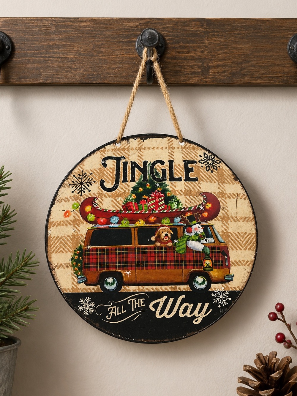 Disc Holiday dog and snowman  ornament